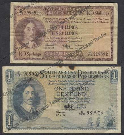 MH De Kock 10-Shillings and One Pound Notes of the 1950s