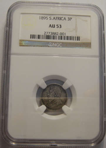 1895 Tickey (3d) Paul Kruger ZAR : NGC graded AU53