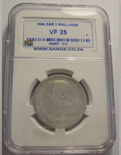 1894 Two-Shilling (2/-) Paul Kruger ZAR : SANGS graded VF25