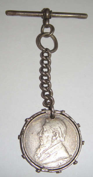 Paul Kruger (Z.A.R.) Shilling (1894) set as silver chained Watch Fob