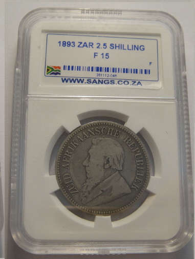 1893 Half Crown (2/6-) Paul Kruger ZAR : SANGS graded F15