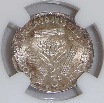 1941 Tickey (3d) Union of South Africa : NGC graded MS62