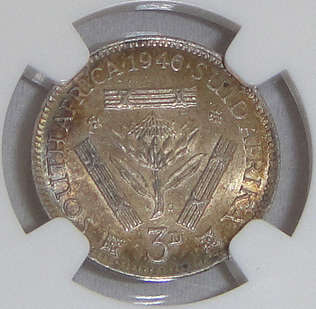 1946 Tickey (3d) Union of South Africa : NGC graded MS61