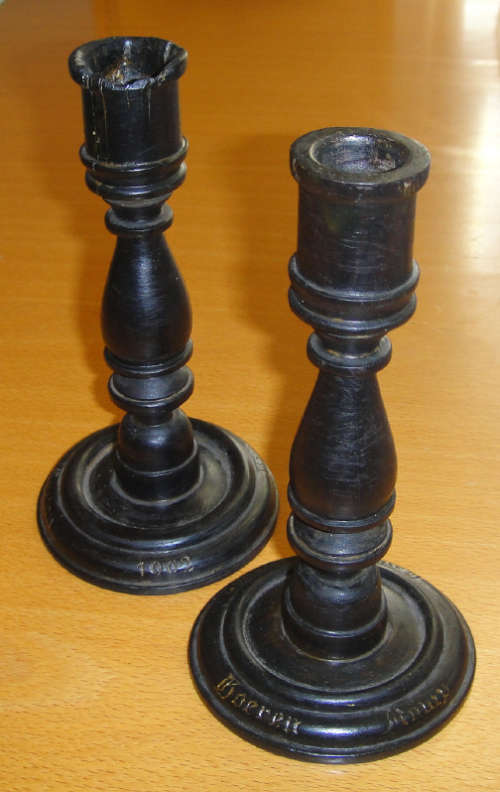 Boer War P.O.W. made wooden Candle Stick Holders (1902 Boeren Kamp Ceylon)