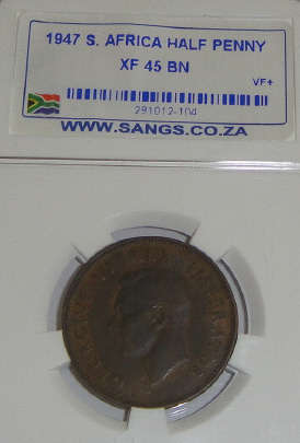 1947 Half Penny : Sangs graded XF45 BN