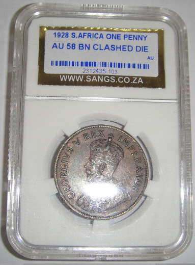 1928 One Penny (1d) : Sangs Graded AU58 BN