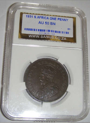 1931 One Penny (1d) : Sangs Graded AU50 BN