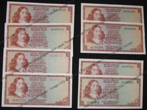 Three groups of consecutive Serial Numbers A-series TW de Jongh R1 notes of 1967