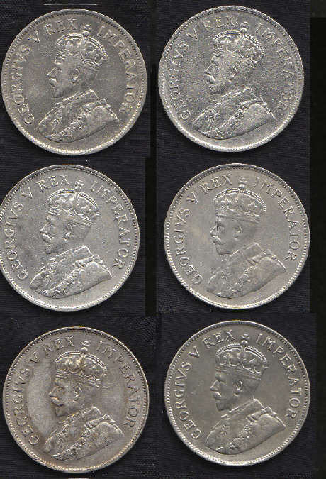 Union of South Africa : HALF CROWN collection of 1925, 1928, 1929, 1930, 1934 and 1936