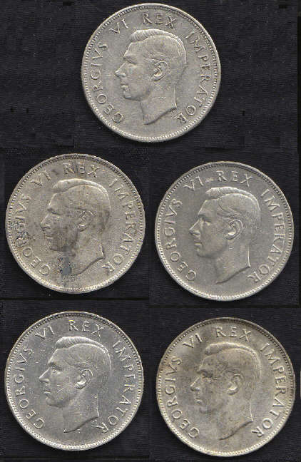 Union of South Africa : HALF CROWN collection of 1938, 1942, 1943, 1944, and 1946