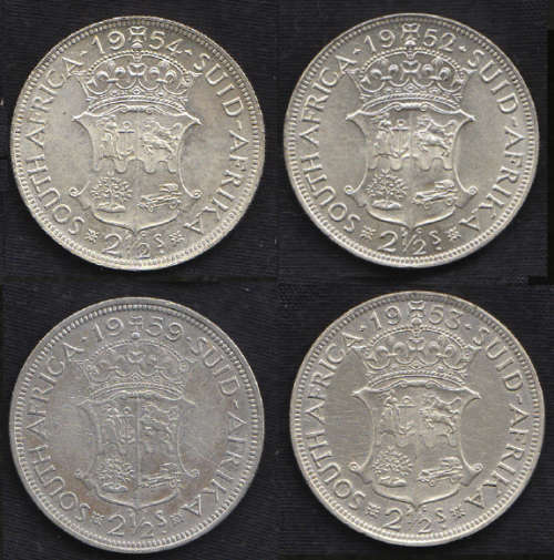 Union of South Africa : 1952, 1953, 1954 & 1959 HALF CROWNS