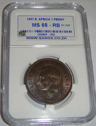 1937 One Penny (1d) : Sangs Graded MS65 RB  (MINT STATE)