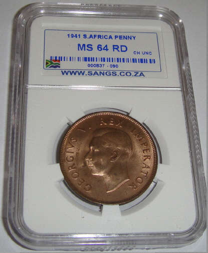 1941 One Penny (1d) : Sangs Graded MS64 RD (MINT STATE)