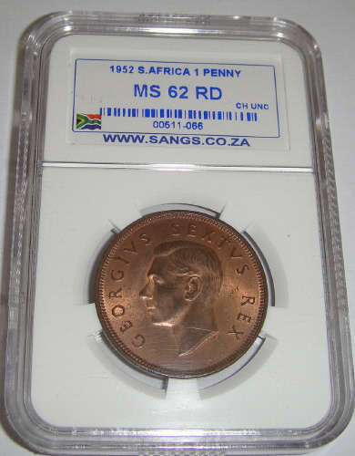 1952 One Penny (1d) : Sangs Graded MS62 RD (MINT STATE)