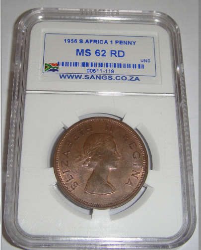 1956 One Penny (1d) : Sangs Graded MS62 RD (MINT STATE)