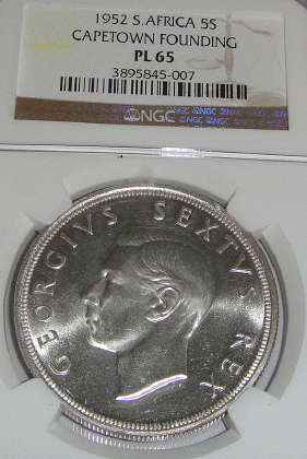 1952 Crown (Silver 5-Shilling) : Union of South Africa : NGC graded PL65 (PROOF-LIKE)