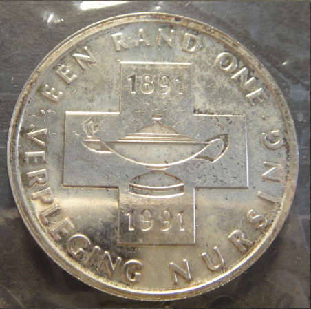 1991 Silver R1 Protea (Nursing in South Africa 1891-1991): The scarcer UNC issue