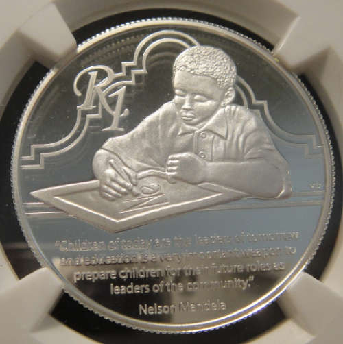 2014 Protea Silver R1:  Nelson Mandela (Education) : NGC graded a PERFECT PF70 Ultra Cameo