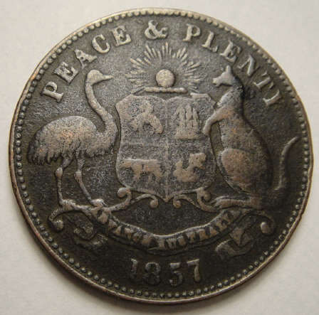 1857 Melbourne Token : Robert Hyde & Co : Peace & Plenty