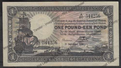 Union of South Africa: One Pound: J Postmus : 21 September 1938 (almost XF)