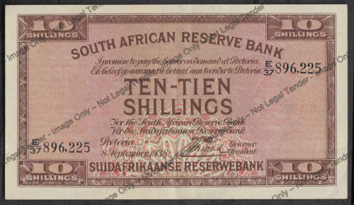 Union of South Africa: Ten Shillings: J Postmus : 8 September 1938 (almost XF)