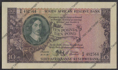 Union of South Africa: Ten Pounds: MH de Kock: 19.11.1958 (Uncirculated)