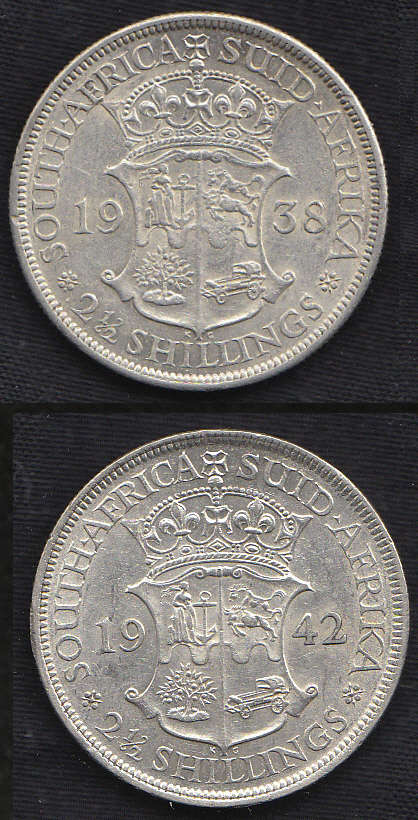 Union of South Africa : 1938 & 1942 HALF CROWNS