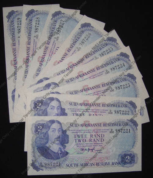 Consecutive Serial Number run of TW de Jongh R2 notes of 1974