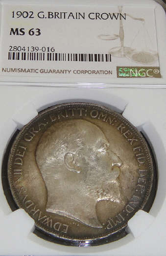1902 King Edward VII Crown (5/-): NGC graded MS63