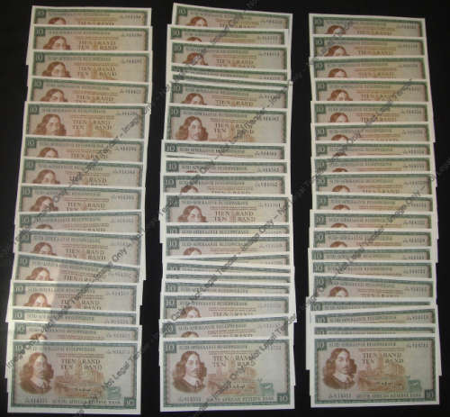 T.W. de Jongh: Fifty-seven  R10 notes (C276) of 1975  with consecutive and close serial numbers