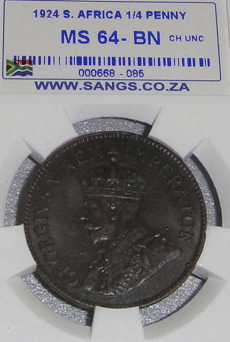 1924 Farthing (Quarter Penny): Union of South Africa : Sangs graded MS64 BN
