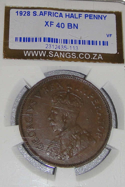 1928 Half-Penny: Union of South Africa : Sangs graded XF40 BN