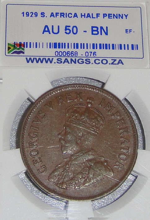 1929 Half-Penny: Union of South Africa : Sangs graded AU50 BN