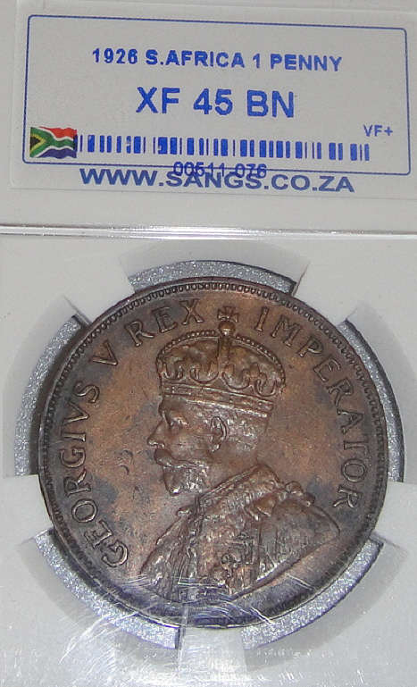 1926 Penny (1d) :  Union of South Africa : Sangs graded XF45 BN