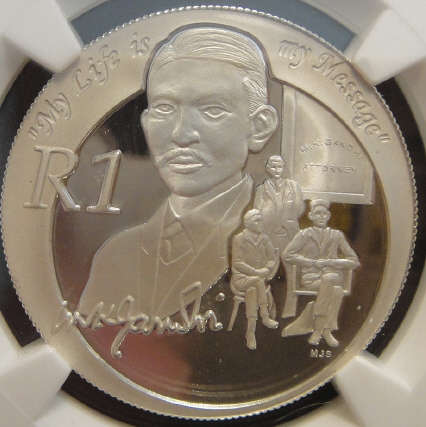 2008 Protea Silver R1: Mahatma Gandhi : NGC graded a prefect PF70 ULTRA CAMEO