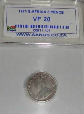 1925 Tickey (3d) WREATH : Union of South Africa : Sangs graded VF20