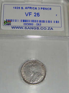 1928 Tickey (3d) : Union of South Africa : Sangs graded VF25