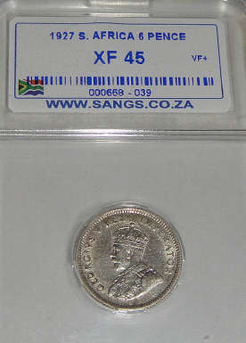 1927 Sixpence (6d) : Union of South Africa : Sangs graded XF45