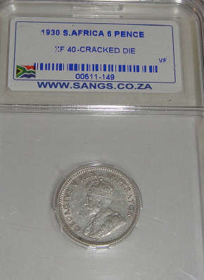 1930 Sixpence (6d) : Union of South Africa : Sangs graded XF40