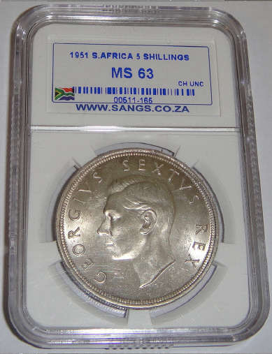1951 Crown (5/-) : Union of South Africa : Sangs graded MS63