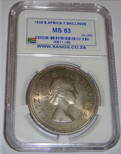 1958 Crown (5/-) : Union of South Africa : Sangs graded MS63