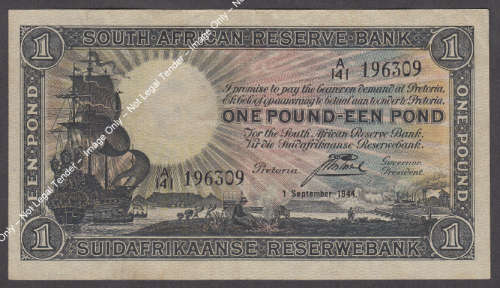 One Pound : Union of South Africa : 1 September 1944 (J Postmus)