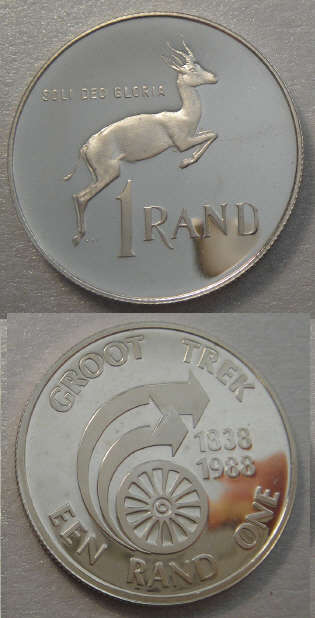 Two Silver R1 coins of the Republic of South Africa (1981 and 1988 Diaz commemorative)