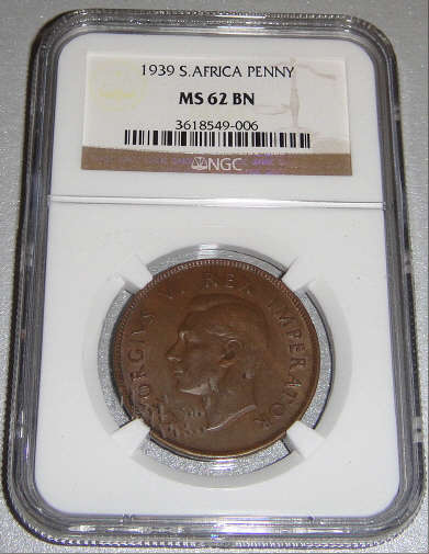 1939 Penny (1d) : Union of South Africa : NGC graded MS62 BN (MINT STATE)