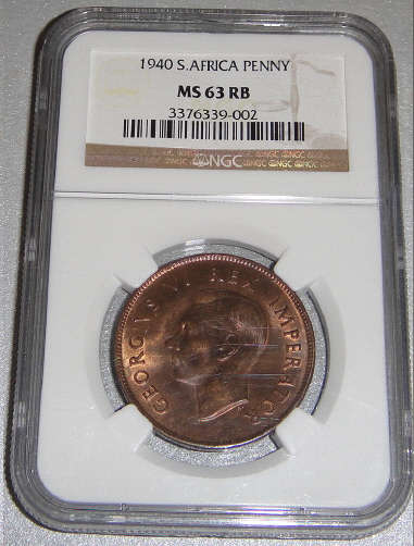 1940 Penny (1d) : Union of South Africa : NGC graded MS63 RB (MINT STATE)