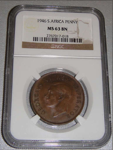 1946 Penny (1d) : Union of South Africa : NGC graded MS63 BN (MINT STATE)