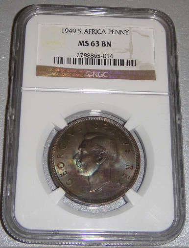 1949 Penny (1d) : Union of South Africa : NGC graded MS63 BN (MINT STATE)