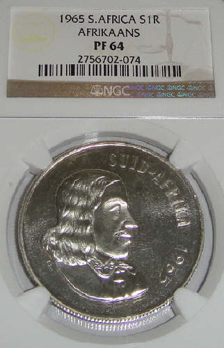 1965 AFRIKAANS Silver R1 (Very Rare) : NGC graded PF64