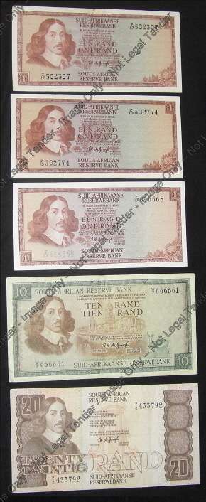 Collection of TW de Jongh REPLACEMENT Banknotes (Jan van Riebeeck) of the 1960s and 1970s