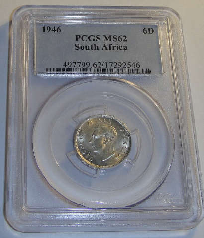 1946 Sixpence (6d): Union of South Africa: PCGS graded MS62